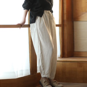 Quần baggy linen lưng thun dây rút ống côn - Q204