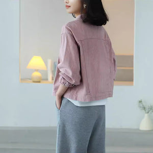 Áo khoác denim dài tay cổ đứng - A063