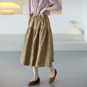Chân váy linen lưng thun dây rút kiểu xếp tầng - NU10322