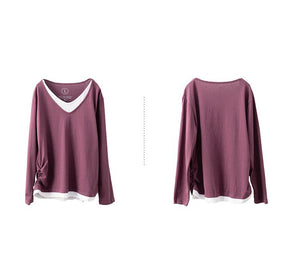 Áo T-shirt dài tay cổ V eo kiểu may bo - A172
