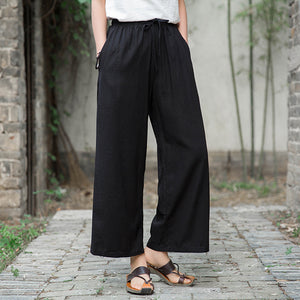 Quần baggy linen lưng thun dây rút ống rộng túi đứng - NU9735