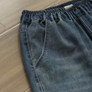 Quần baggy denim lửng lưng thun thêu chiếc ô - Q155