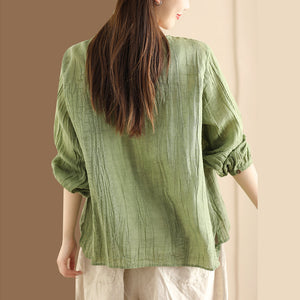 Áo sơ mi linen dài tay cổ tròn đơn sắc - NU10116