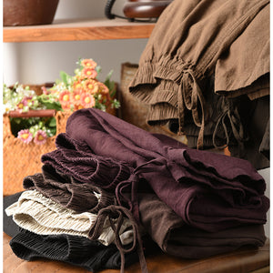 Quần baggy linen lưng thun dây rút ống côn đơn sắc - Q119