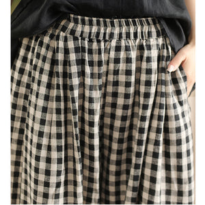 Quần baggy linen lưng thun kẻ caro gấu bo chun - Q209