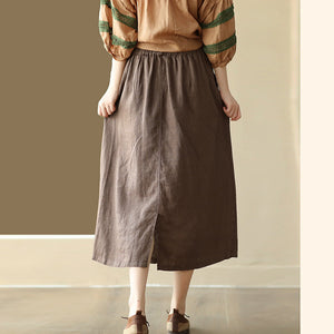 Chân váy linen lưng thun hai túi chéo đính khuy kiểu - NU9871