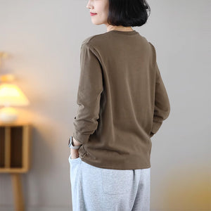Áo T-shirt dài tay cổ tròn tròn đơn một màu - NU9132