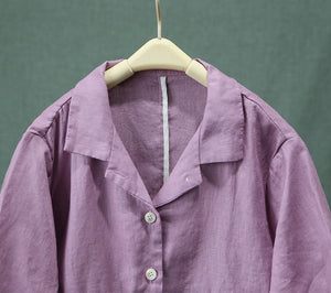 Áo sơ mi linen ngắn tay cổ vest hai túi chéo có nắp - NU8822