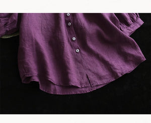 Áo sơ mi linen ngắn tay cổ đức một màu - A005