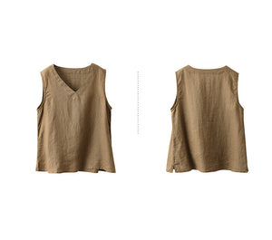 Áo t-shirt linen sát nách cổ V đơn sắc - A862