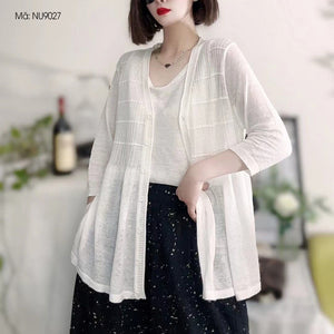 Áo khoác cardigan dệt kim ngắn tay cổ V form dài - NU9021