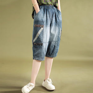 Quần baggy lửng denim lưng thun chần chữ Z - NU8903