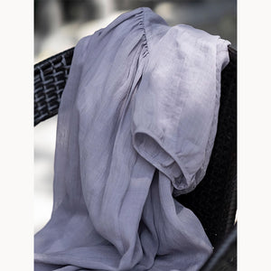Đầm liền linen ngắn tay cổ tròn eo xếp ly đơn sắc - NU9038