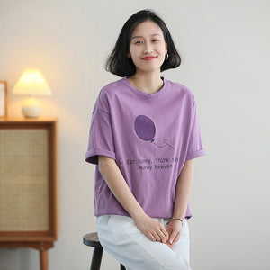 Áo T-shirt ngắn tay cổ tròn form dài in quả bóng - NU10035