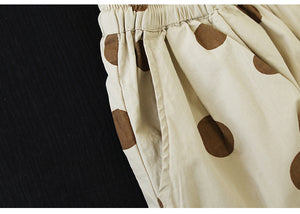 Quần baggy linen lửng lưng thun chấm bi ống đứng - Q144