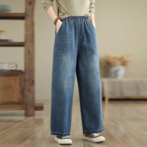 Quần baggy denim lưng thun hai túi sau bạc gối - Q190