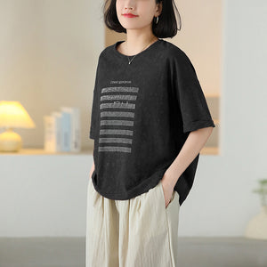Áo T-shirt ngắn tay cổ tròn in bản nhạc - NU10223