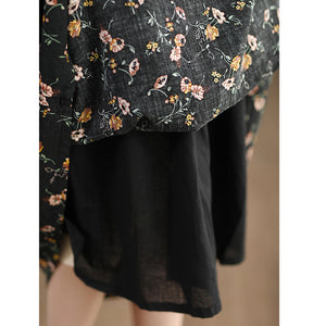 Chân váy linen retro lưng thun in hoa lá li ti hai lớp - V110