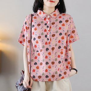 Áo sơ mi ngắn tay cổ đức in hoa lá retro khuy vạt - NU8845
