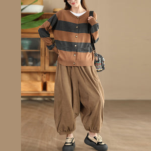 Quần baggy nhung lưng thun ống rộng bo gấu - Q087