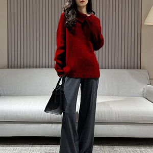 Áo khoác len cashmere dài tay cổ lọ khóa kéo bên hông - NU9535