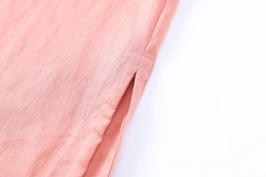 Đầm liền linen ngắn tay cổ V thêu hoa văn retro trước ngực - NU9902