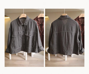 Áo khoác linen dài tay cổ đức hai túi lớn vạt bằng - NU9171