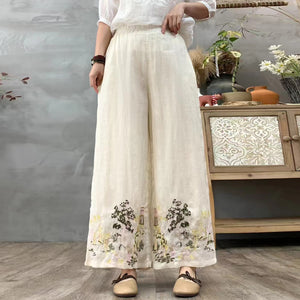 Quần baggy linen lưng thun ống rộng thêu tranh - Q151