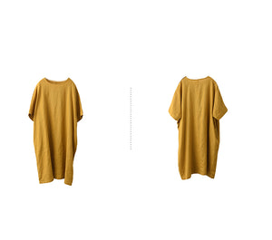 Đầm liền linen ngắn tay cổ tròn khuy vai - D078