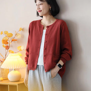 Áo khoác cardigan len đan dài tay cổ tròn hai túi vuông - NU9218
