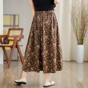Chân váy linen lưng thun dây rút in hoa vintage - NU10179