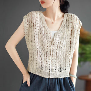 Áo T-shirt dệt kim retro sát nách cổ V - NU9055