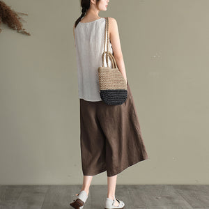 Quần baggy lửng linen lưng thun ống rộng kèm thắt lưng - NU8763