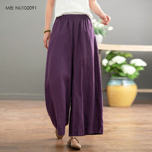 Quần baggy linen lưng thun ống rộng retro - NU10209