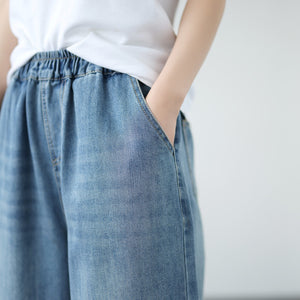 Quần baggy denim lửng ống đứng đơn sắc - Q166