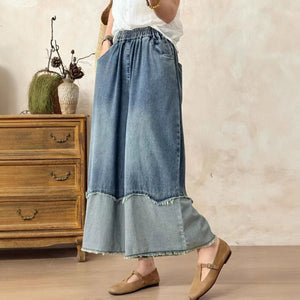 Quần baggy denim lửng ống rộng kiểu hai tầng - Q216