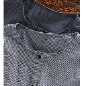 Áo sơ mi linen sát nách cổ tròn kiểu caro - A949