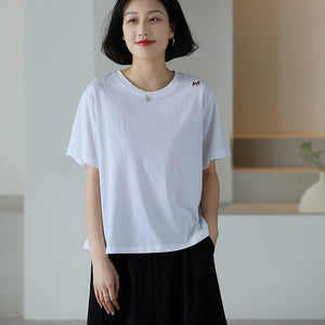 Áo T-shirt ngắn tay cổ tròn thêu chú cón nhỏ - NU10083