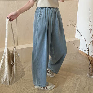 Quần baggy denim lưng thun ống đứng hai túi chéo - Q141