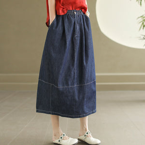 Chân váy denim lưng thun kiểu xẻ tà sau - V104