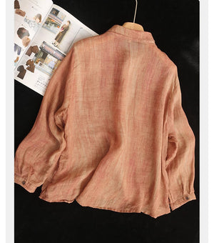 Áo sơ mi linen dài tay cổ đức che khuy - NU10014