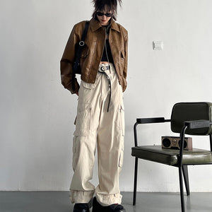 Áo khoác da jacket dài tay cổ đức hai túi - A369