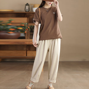 Áo T-shirt ngắn tay cổ tròn một màu mặt cười - NU9777