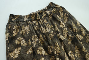 Chân váy linen retro lưng thun in những chiếc lá - NU9250