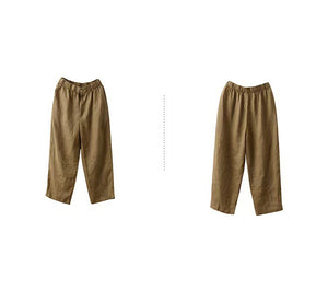 Quần baggy linen lưng thun khuy cài đơn sắc - Q249
