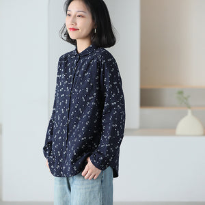 Áo sơ mi dài tay cổ pipi in hoa liti vạt mullet - NU9743
