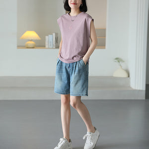 Áo T-shirt sát nách cổ tròn thêu chữ M - NU10317