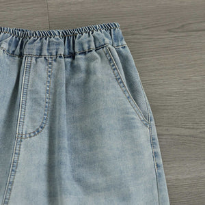 Quần sooc denim lưng thun thêu hoa sắc màu - Q185