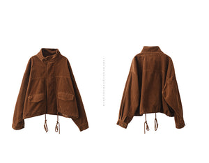 Áo khoác nhung retro dài tay cổ đứng dây rút - NU9557