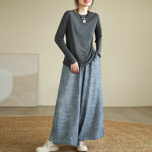 Quần baggy linen lưng thun ống rộng hai túi chéo retro - Q217
